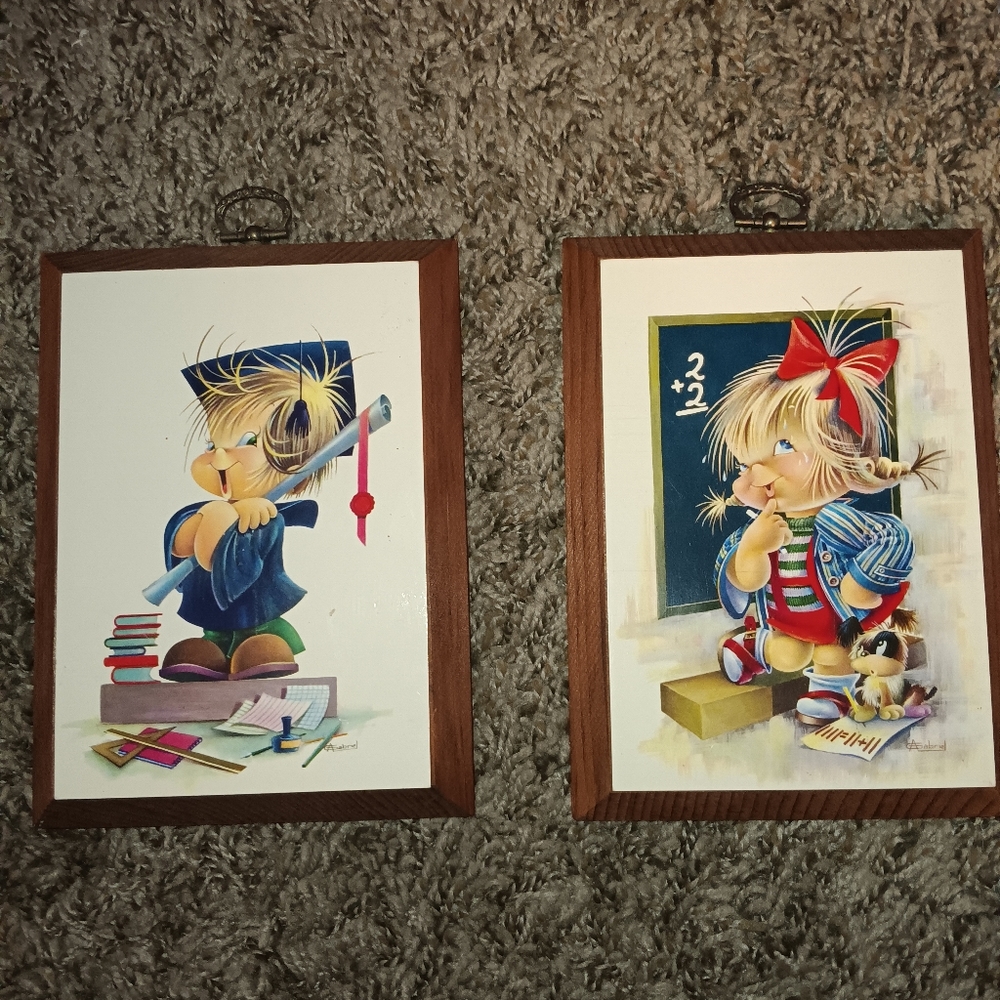 Vintage Wooden Plaque of Kindergarteners